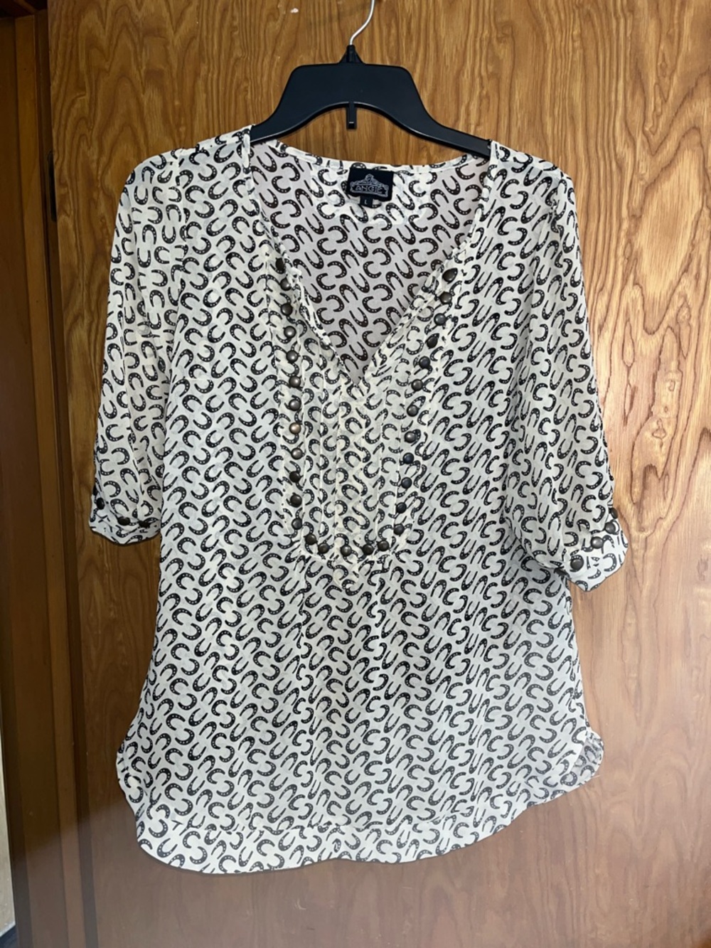 Angie Cream Blouse with Black Horseshoe Print